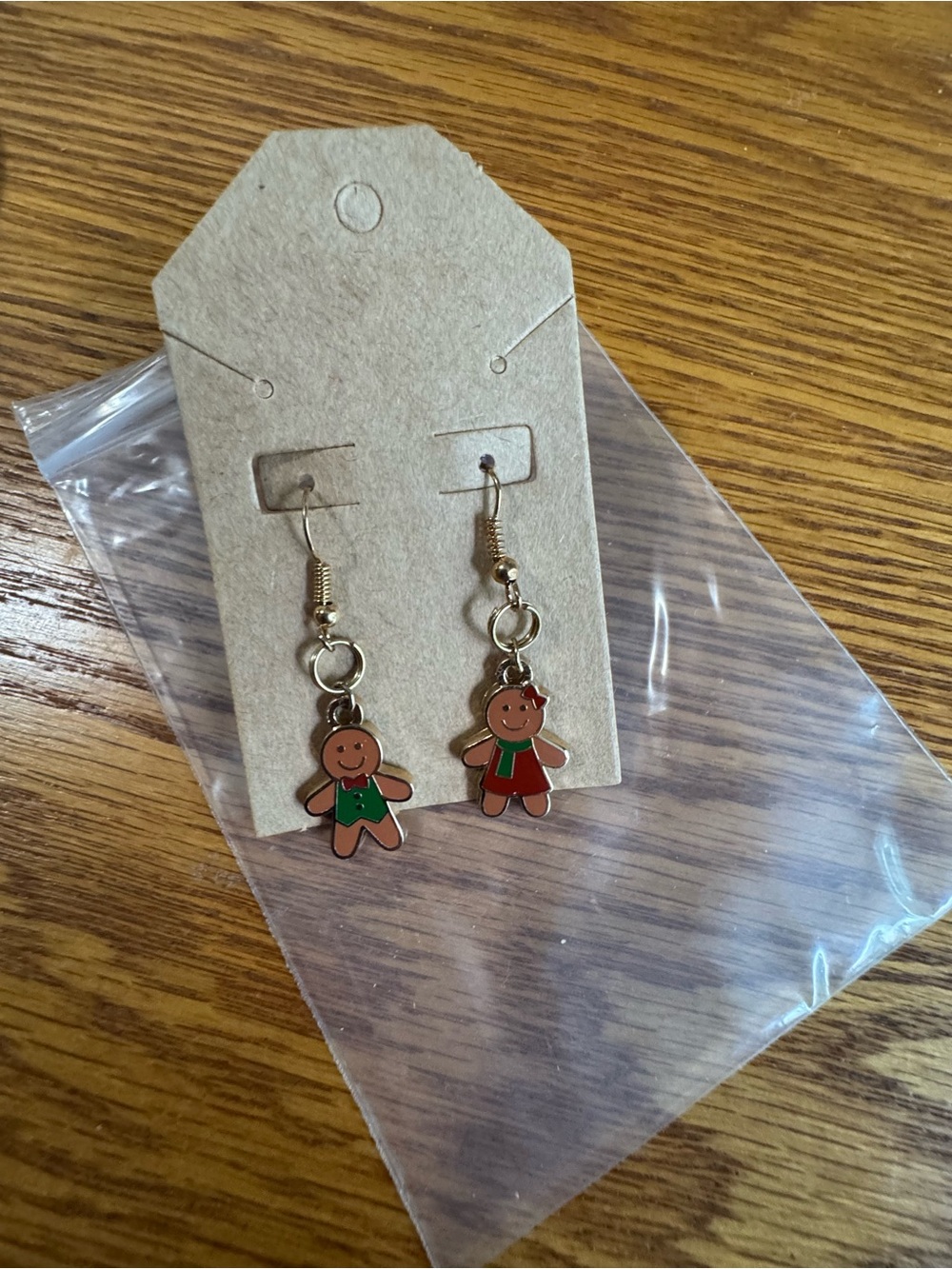 Gingerbread Dangle Earrings - Gold Tone